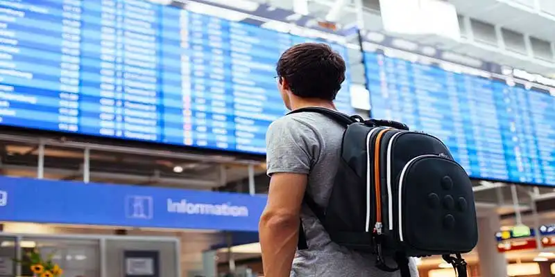 © Sergey Furtaev - Fotolia | Guy near airline schedule